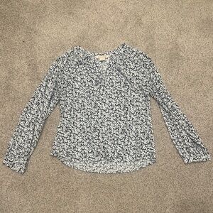 Mauve Floral Print Blouse in Navy and White